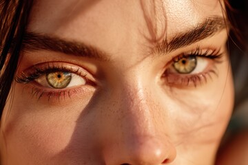 Obraz premium Portrait of Woman with Heterochromia Eyes in Golden Light
