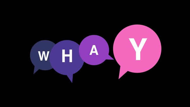 Bubble space frequently asked why text banner animation. Computer with icons motion graphics 4 color video animation on a transparent background
