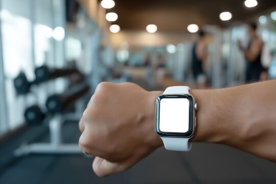 Smartwatch Mockup on Wrist in Gym Environment