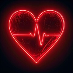 Neon red heart with EKG line, distressed effect