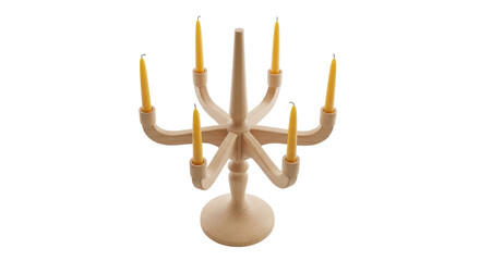 Isolated wooden candelabra, rustic charm, vintage-style lighting fixture and a light golden color