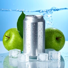 Refreshing beverage with apples, ice, and splashing water