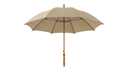Isolated elegant beige umbrella with wooden handle for sun and rain protection product shot © Lukas