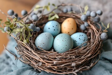Obraz premium Decorated Easter Eggs in a Nest