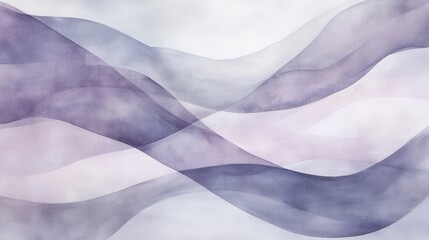 Abstract painting with purple and white wave shapes in studio