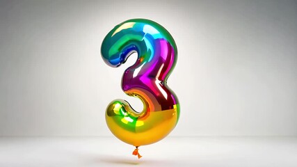 Vibrant 3D animation of glossy balloons in bright rainbow colors merging number “3” center. Shiny studio background, overlays design, 4K resolution - Powered by Adobe