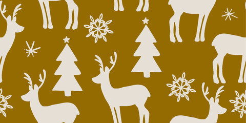 Holiday Deer and Snowflake Illustration Pattern