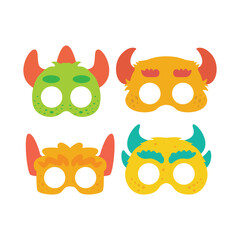 Cute Monster Birthday Mask Collection Cartoon Icon Illustration