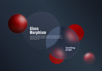 Dark glassmorphism landing page with red spheres