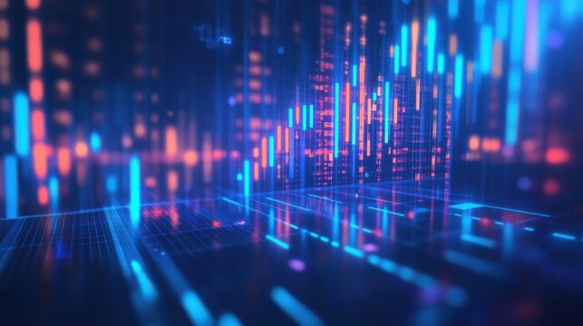 Abstract digital data visualization with vibrant bar graphs