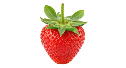 Isolated ripe strawberry, fresh summer fruit, single juicy berry, macro closeup studio shot