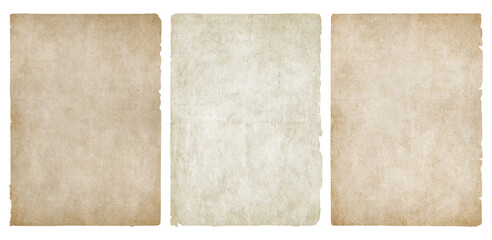 Old vintage paper paper background texture set with torn rough edges. Antique parchment isolated sheet  