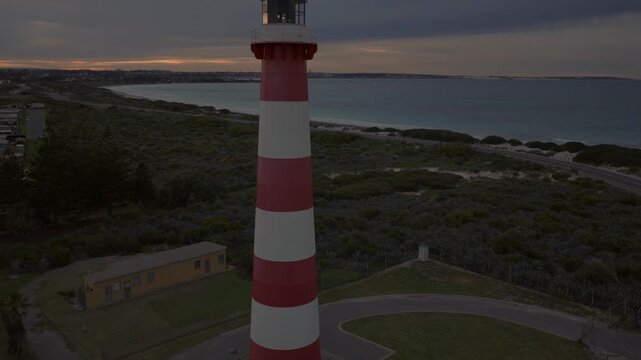 Smooth aerial shot rising up at Point Moore Lighthouse, Geraldton.