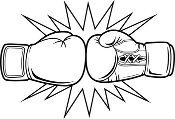 Boxing gloves clash illustration, sports concept design, powerful punch line art, fighting energy drawing, competition symbol for strength and teamwork