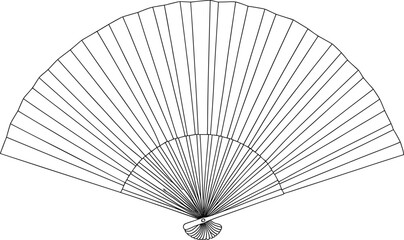 Hand fan illustration, folding fan drawing, traditional accessory outline, vintage fan design, oriental style art, black and white vector