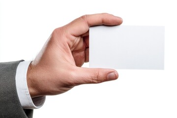 Obraz premium Professional hand holds blank business card for mockup and branding on white background