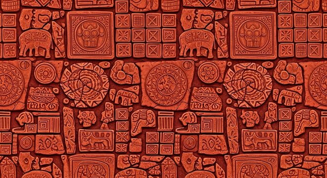 High quality seamless pattern design with terracotta impressions and geometric forms from the Indus Valley