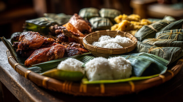 Traditional Filipino Rice Cakes and Native Delicacies Displayed During Day-ang Di Onga Festival in Antique Philippines Showcasing Cultural Heritage Culinary Tradition and Community Celebration
