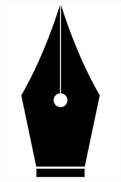 Ink pen nib icon. Black vector illustration isolated on white background.