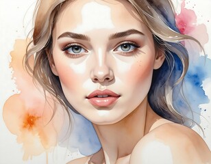 Watercolor portrait of a fair-skinned woman