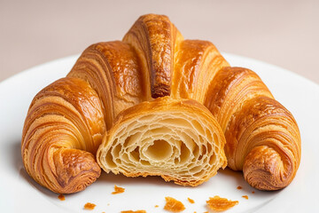 Golden brown croissants flaky layers pastry baked goods