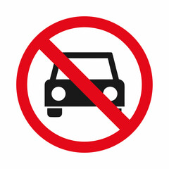 Motor vehicles prohibited vector sign, red traffic restriction symbol isolated on white background