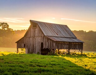 Obraz premium Rustic wooden barn at sunrise