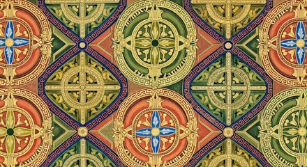 Modernist geodesic seamless pattern with intricate geometry influenced by the classical Pantheon dome design