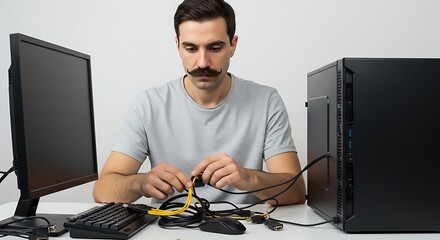 Computer Technician Connecting Cables