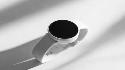 Modern white smartwatch on plain white surface in studio