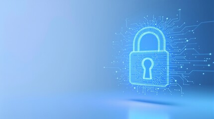 Cybersecurity and Data Protection Concept Digital Lock with Circuit Board Design in Blue Tones