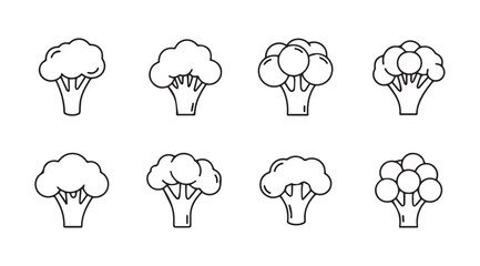 Hand drawn broccoli florets variety pack sketch collection fresh healthy food ingredient vector
