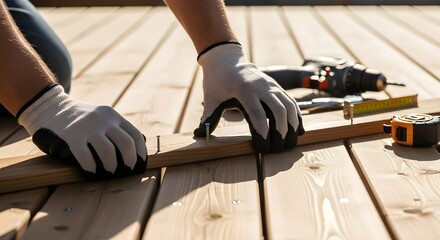 Carpenter aligning wooden floor panels during installation showing accuracy and craftsmanship