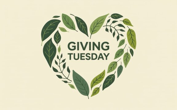 Giving tuesday heart shape made of leaves isolated on white background