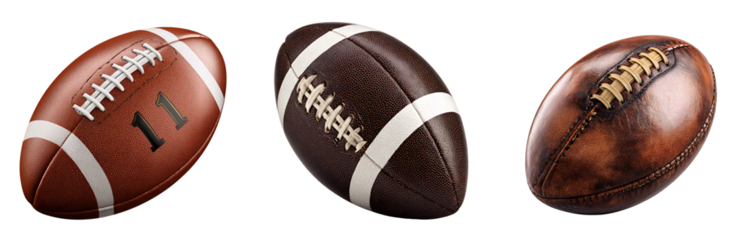 Set of a Four Leather American Footballs, isolated on a transparent background. - Powered by Adobe