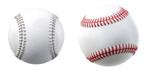 Set of a Four Baseballs with Red and White Stitching, isolated on a transparent background.