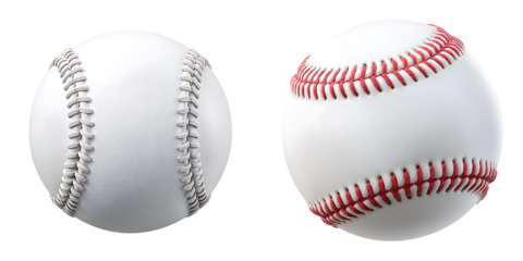 Set of a Four Baseballs with Red and White Stitching, isolated on a transparent background.