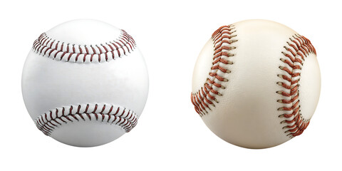 Set of a Four Baseballs with Red and White Stitching, isolated on a transparent background.