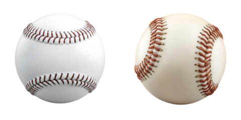 Set of a Four Baseballs with Red and White Stitching, isolated on a transparent background.