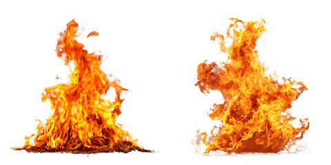 Set of a Realistic Dynamic Fire Flames, isolated on a transparent background.