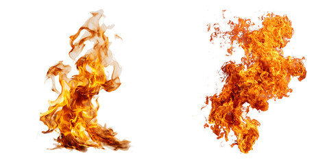 Set of a Realistic Dynamic Fire Flames, isolated on a transparent background.