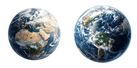 Set of a High Resolution Earth Globe, isolated on a transparent background.