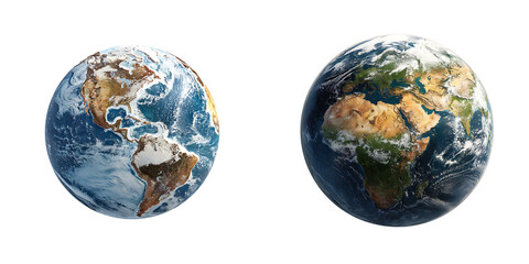 Set of a High Resolution Earth Globe, isolated on a transparent background.