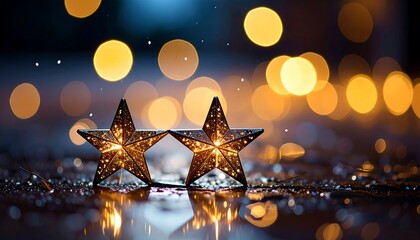 Two glowing stars, set against a backdrop of warm, bokeh lights