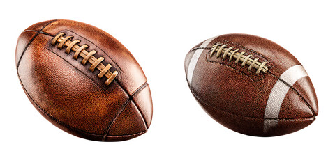 Set of a Four Leather American Footballs, isolated on a transparent background.