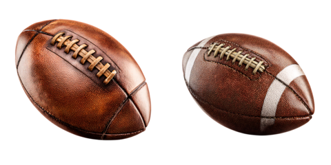 Set of a Four Leather American Footballs, isolated on a transparent background.