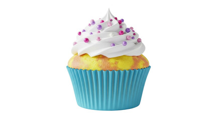 Isolated frosted cupcake with colorful sprinkles, sweet bakery dessert, yummy delicious treat