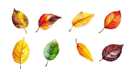 Obraz premium Colorful autumn leaves illustration on white background