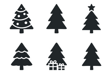 Obraz premium Christmas tree collection for holiday decorations and crafts. Set of 6 black Christmas icons