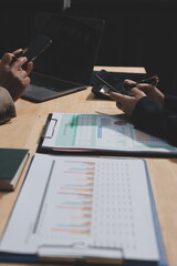 Accounting company provide finance and taxation planning for profitable cash flow, Auditor and accountant team working in office, analyze financial data and accounting record with calculator.Insight